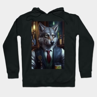 Wild And Classy Barkeeper Wolf In A Suit - Unique Wildlife Art Print For Fashion Lovers Hoodie